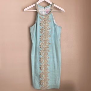 Lilly Pulitzer Teal and Gold Dress-Size 10